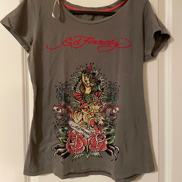 Grey ED Hardy embellished tshirt - Picture 1 of 2
